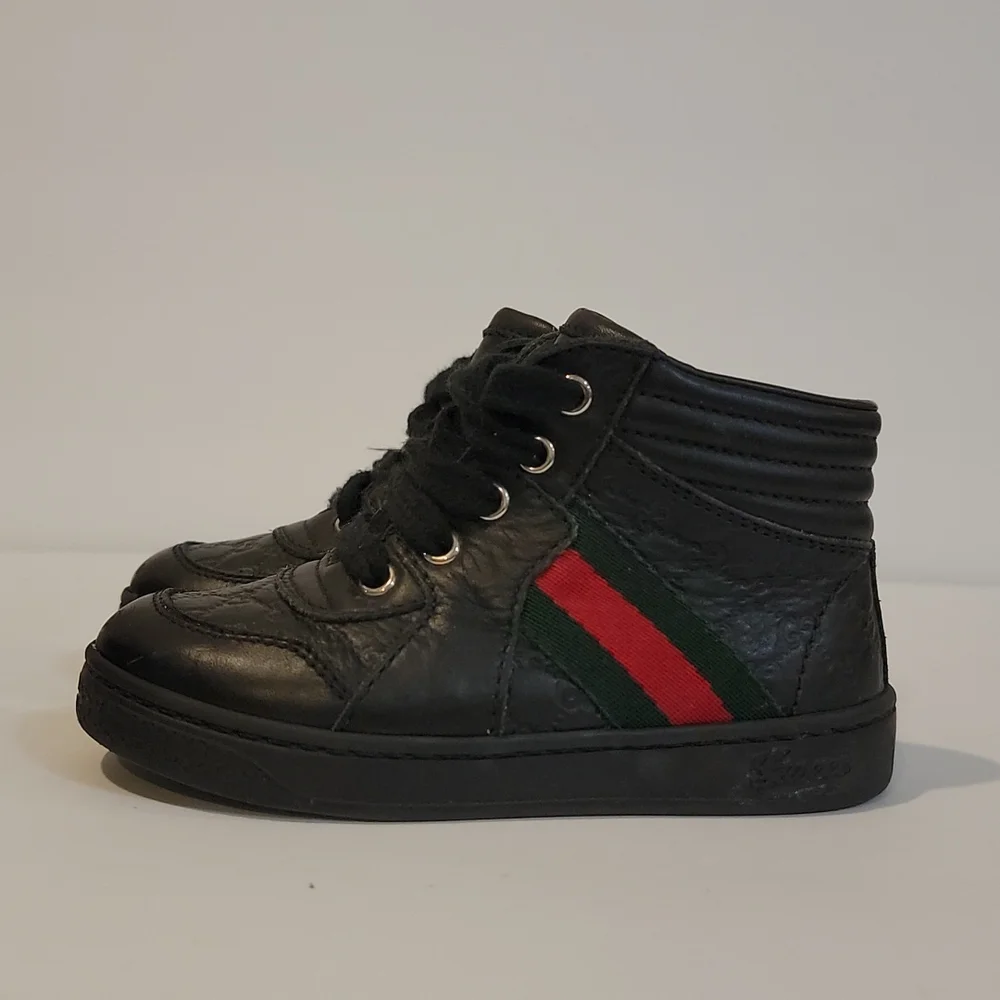 Gucci boots boys monogram web coda sneaker in black size 22